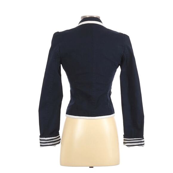 TRF ZARA Womens Preppy Blazer Jacket Size S Blue Fitted Single Button Nautical - Picture 2 of 6